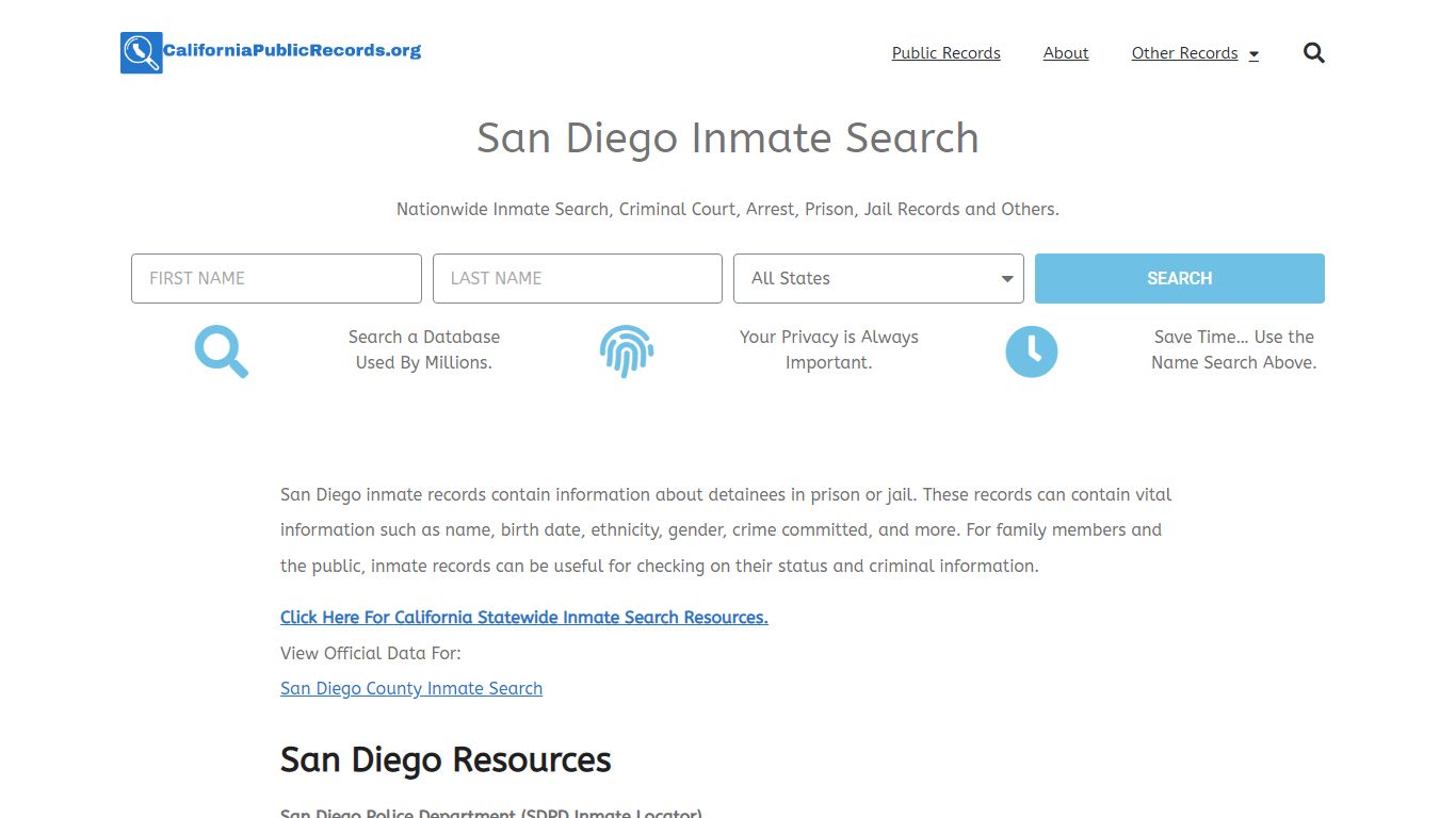 San Diego Inmate Search - Current & Past SDPD CA Jail Records