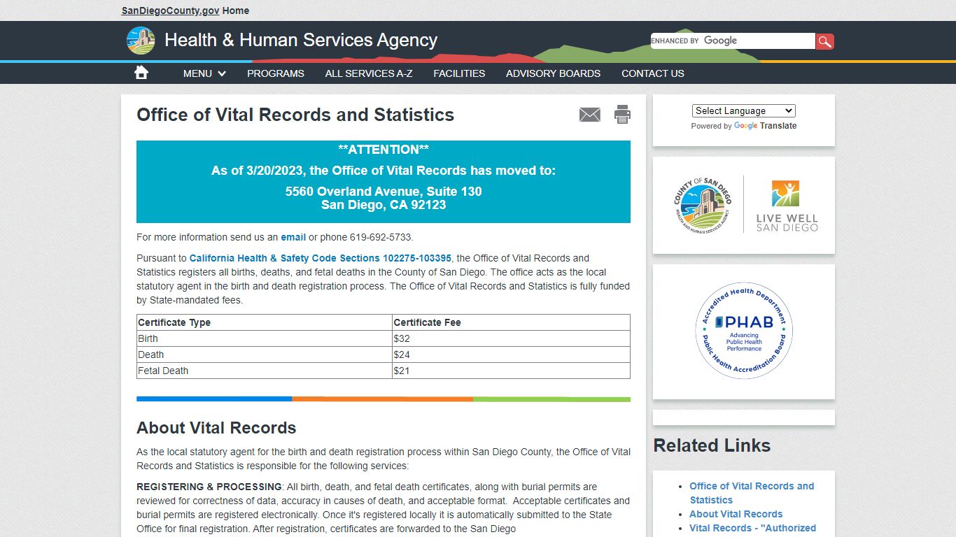 Office of Vital Records and Statistics - SanDiegoCounty.gov